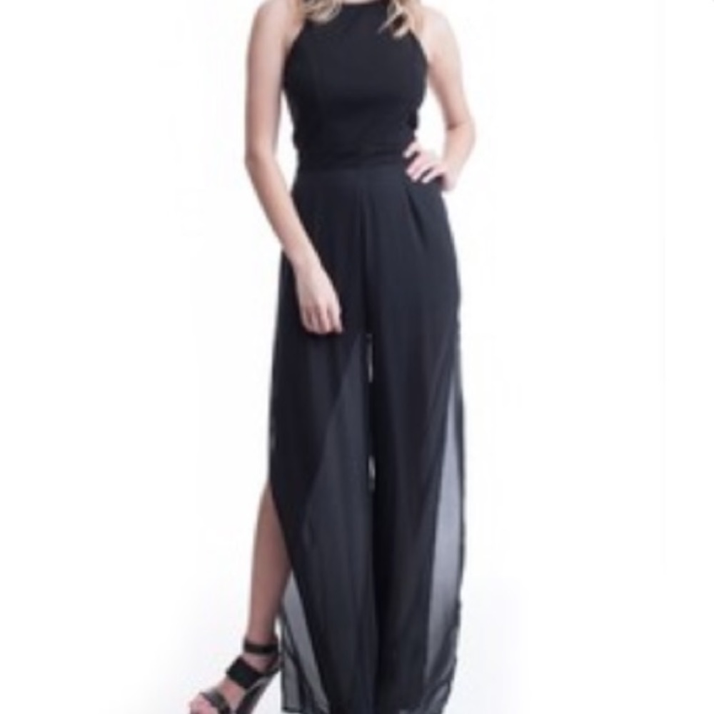 Black High Slit Jumpsuit